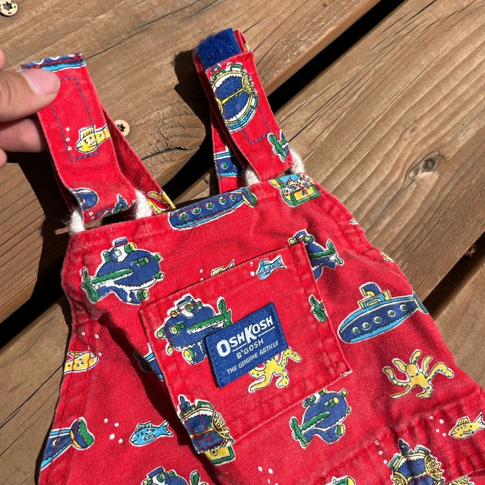 Vintage OshKosh B’gosh Red Overalls with submarines size 4